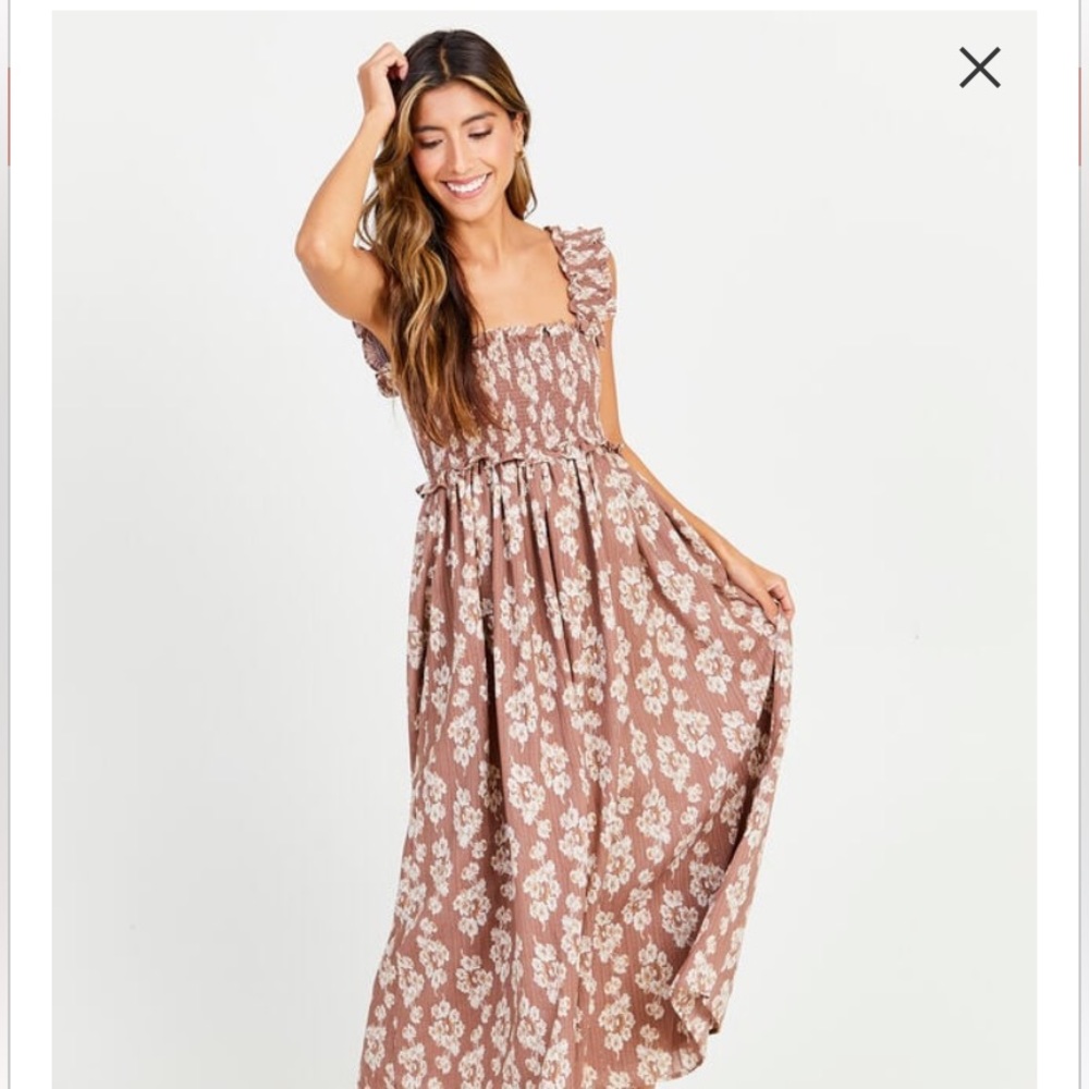 Altar'd State Mauve Brown Floral Midi Dress